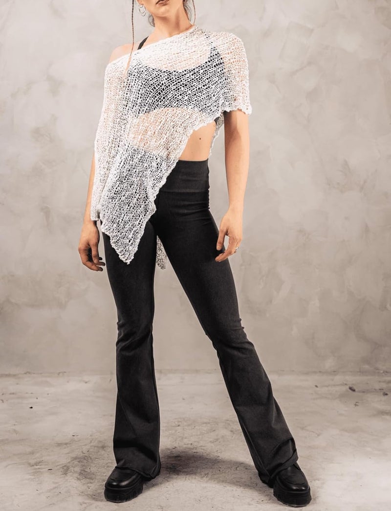 Argeousgor Women Sheer Poncho Top Lightweight Knit Crochet Shrug Bolero Mesh Batwing Sleeve Sweater Cover Up Beachwear - Image 4